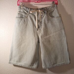 Pilcro Light Blue Denim Shorts Button Zip Drawstring Waistband sz 25